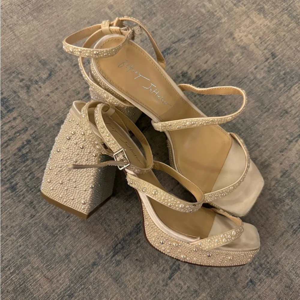Betsey Johnson Ivory Strappy Heels - Picture 1 of 8